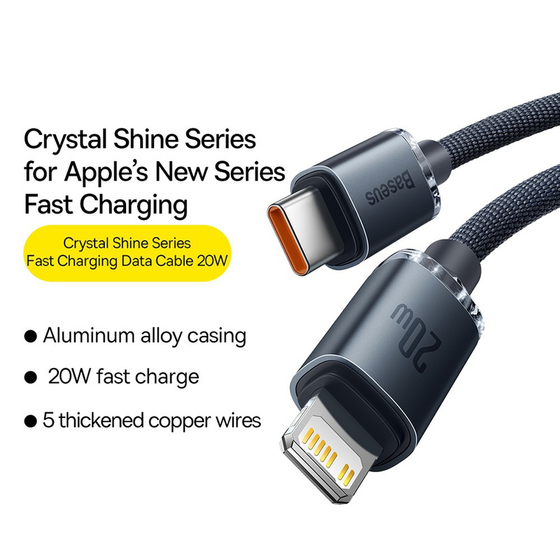 Load image into Gallery viewer, CW-FXP Baseus Crystal Shine Series Fast Charging Data Cable Type-C to iP 20W 2m-Black
