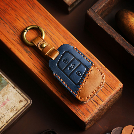 Volkswagen Handcrafted Genuine Leather Car Key Fob Case Cover For Passat, Golf, Magotan, Jetta, Tiguan