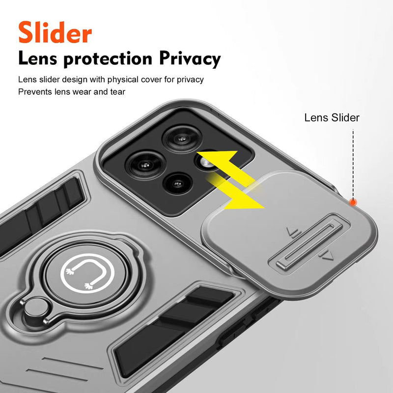 Load image into Gallery viewer, [Built-in Ring Bracket][With Slide Lens Cover] Motorola Moto G34 Mecha-style Anti-slip Protective Hard Heavy Duty Series Case
