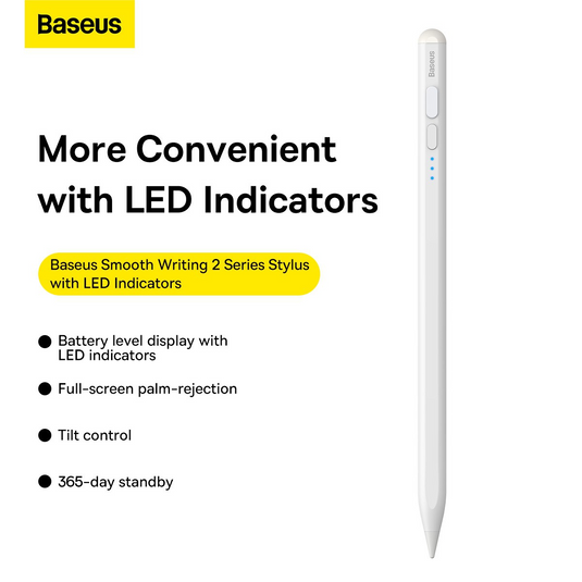 Baseus Smooth Writing 2 Series Stylus with LED Indicators - White - i-Station Mobile Phone & Electronic Device Repair and Accessories