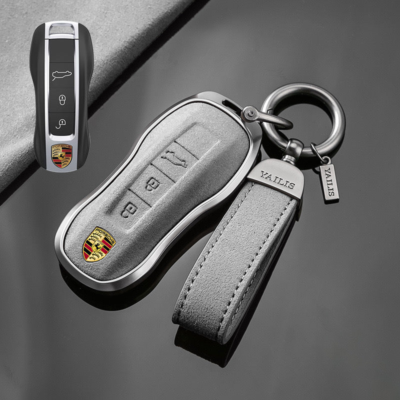 Load image into Gallery viewer, Porsche Luxury Suede Car Key Fob Case Cover For Macan, Cayenne, 911, Panamera, 718, Taycan, 992

