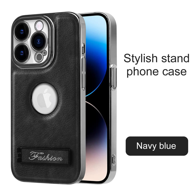 Load image into Gallery viewer, [Built-in Stand] Apple iPhone 15/Pro/Pro Max Electroplated Leather Full-protection Shockproof Stand Series Case
