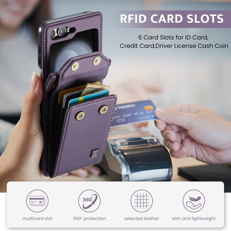 Load image into Gallery viewer, [With Card Slot] Samsung Galaxy Z Flip7 (SM-F766) RFID Blocking Premium Leather Foldable Flip Wallet Case Series
