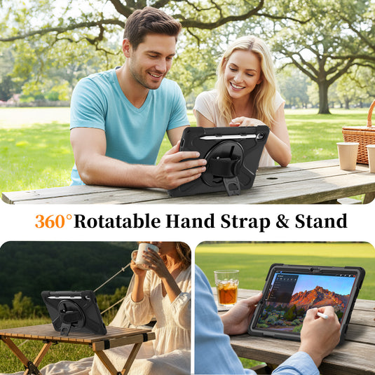 Samsung Galaxy Tab S11 (2025) 11" - Heavy Duty 360 Degree Rotate Stand Hand Strap Case With Shoulder Strap