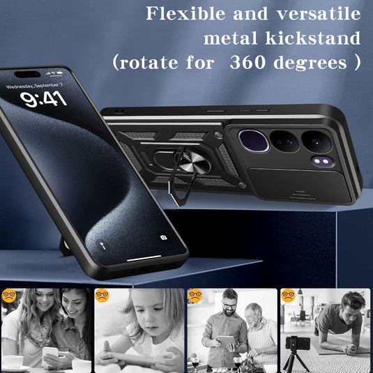 [Built-in Stand][Built-in Slide Lens Cover] Vivo IQOO Z7 & Pro Multi-function Grade Armour Case