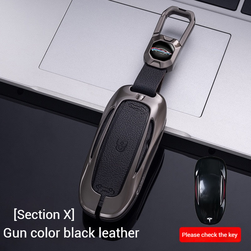 Load image into Gallery viewer, Tesla Metal + PU Leather Smart Car Key Fob Case for Model 3, S, Y, X
