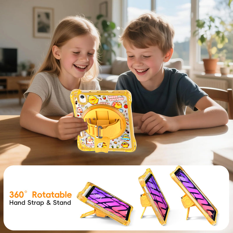 Load image into Gallery viewer, [Built-in Pen Slot][With Shoulder Strap] Apple iPad Mini 6/7 8.3&#39;&#39; 6/7th Gen (2021/2024) Cartoon Kids Transparent Anti-Drop Protective Stand Case
