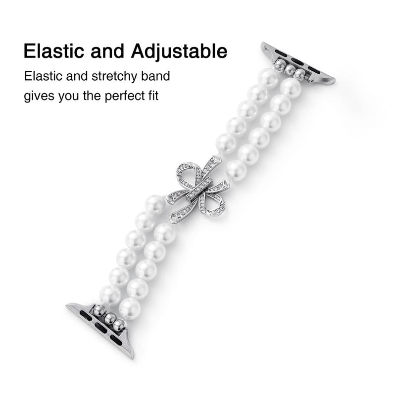 Load image into Gallery viewer, Apple Watch Series 1/2/3/4/5/6/SE/7/8/9/Ultra - Bowknot Pearl Elastic Watch Band - i-Station Mobile Phone &amp; Electronic Device Repair and Accessories
