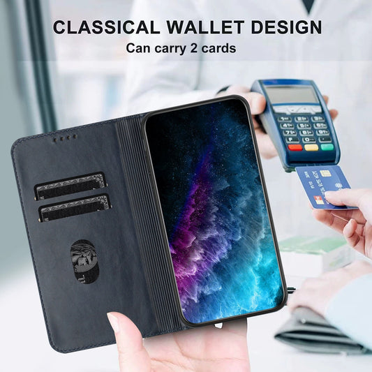 [With Card Slot] Apple iPhone 16/Pro/Pro Max/Plus Cat Embossed Flip Shockproof Genuine Leather Series Case