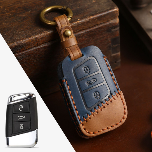 Volkswagen Handcrafted Genuine Leather Car Key Fob Case Cover For Passat, Golf, Magotan, Jetta, Tiguan