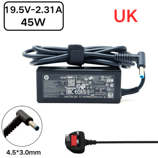 [19.5V-2.31A/45W][4.5x3.0 Blue Tip]  HP Pavilion 11 13 15 & HP Elitebook Folio Laptop AC Power Supply Adapter Charger