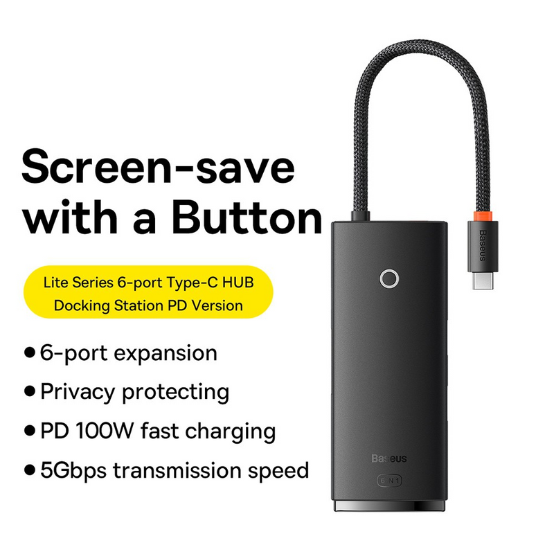 Load image into Gallery viewer, Baseus Lite Series 6-Port Type-C HUB Docking Station (Type-C to HDMI+USB3.0*2+PD+SD/TF) - Black - i-Station Mobile Phone &amp; Electronic Device Repair and Accessories
