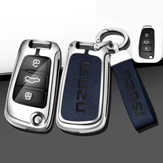 Isuzu Alloy + PU Leather Protection Car Key Fob Case Cover For D-MAX, MU-X, MUX
