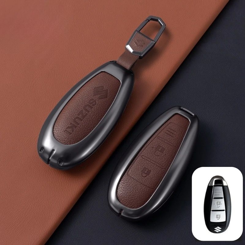 Load image into Gallery viewer, Suzuki Zinc Alloy Geuine Leather Car Key Fob Case Cover For Swift, Vitara, Baleno, Ciaz, SX4,  S-Cross, Jimny, Baleno, Ertiga
