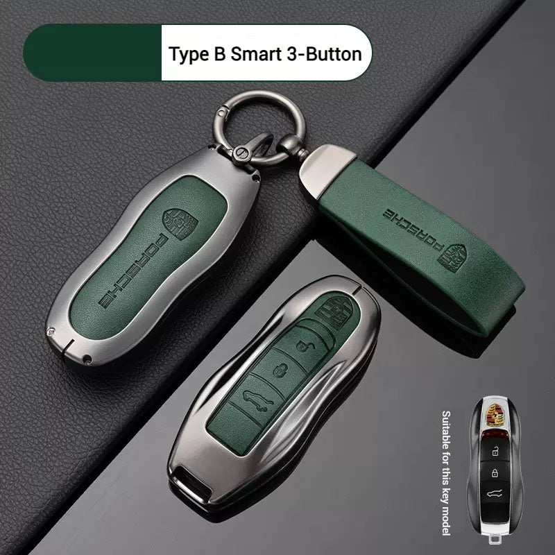 Load image into Gallery viewer, Porsche Zinc Alloy PU Leathe Car Key Fob Case Cover For Cayenne, Panamera, Macan, 911, Taycan
