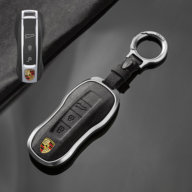 Load image into Gallery viewer, Porsche Luxury Suede Car Key Fob Case Cover For Macan, Cayenne, 911, Panamera, 718, Taycan, 992
