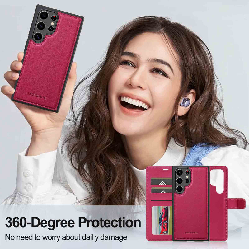 Load image into Gallery viewer, [2-in-1 Detachable][With Card Slot] Samsung Galaxy S23/Ultra/Plus/FE - Magnetic Detachable Flip Leather Essentials Series Case With Lanyard
