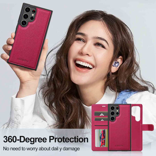 [2-in-1 Detachable][With Card Slot] Samsung Galaxy S23/Ultra/Plus/FE - Magnetic Detachable Flip Leather Essentials Series Case With Lanyard