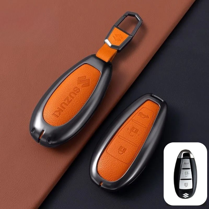 Load image into Gallery viewer, Suzuki Zinc Alloy Geuine Leather Car Key Fob Case Cover For Swift, Vitara, Baleno, Ciaz, SX4,  S-Cross, Jimny, Baleno, Ertiga
