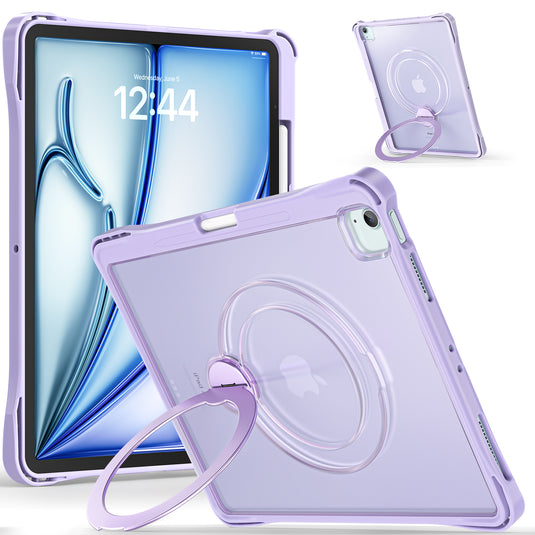 [With Pen Slot] Apple iPad Air 13-inch M2/M3/M4 (2024/2025/2026) 360° Rotating Stand Frosted Hard Acrylic Shockproof Cover Case