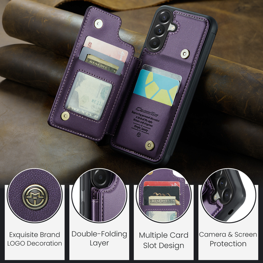 [With Card Slot] Samsung Galaxy A57 (SM-A576) - RFID Flip Premium Leather Wallet Series Case