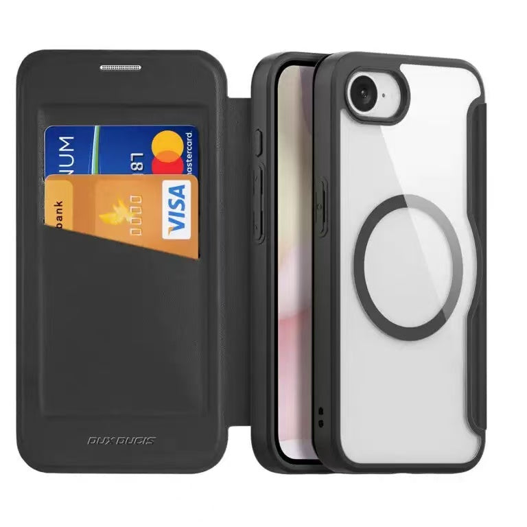 Load image into Gallery viewer, [With Card Slot][Magsafe Compatible] Apple iPhone Air - Magnetic Catch Transparent Flip PU Leather Wallet Series Case
