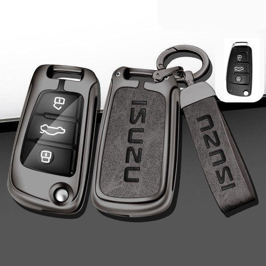 Isuzu Alloy + PU Leather Protection Car Key Fob Case Cover For D-MAX, MU-X, MUX