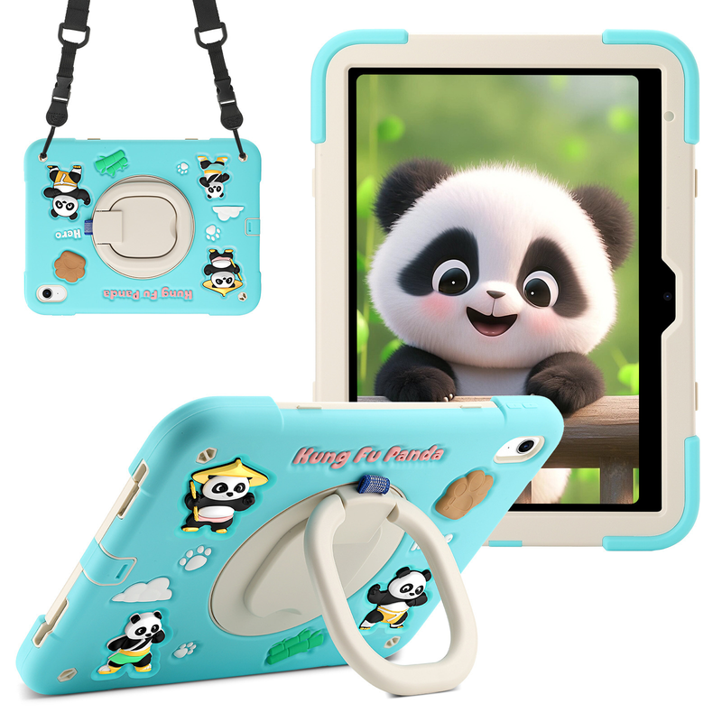 Load image into Gallery viewer, [Built-in Rotating Stand] Apple iPad 10/11&#39;&#39; 10/11th Gen (2022/2025) Panda Silicone Kids Shockproof Case with Shoulder Strap
