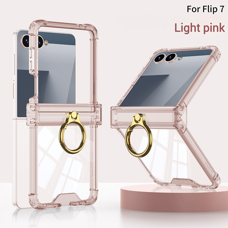 Load image into Gallery viewer, Samsung Galaxy Z Flip7 PC + TPU Full Covered Hinge Transparent Airbag Foldable Ring Case
