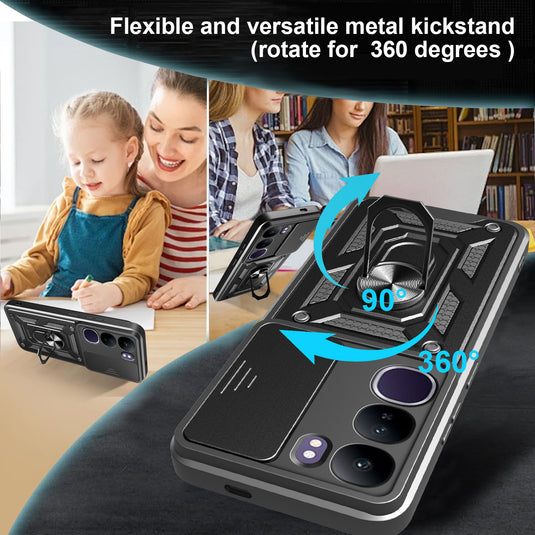 [Built-in Stand][Built-in Slide Lens Cover] Vivo IQOO Z7 & Pro Multi-function Grade Armour Case