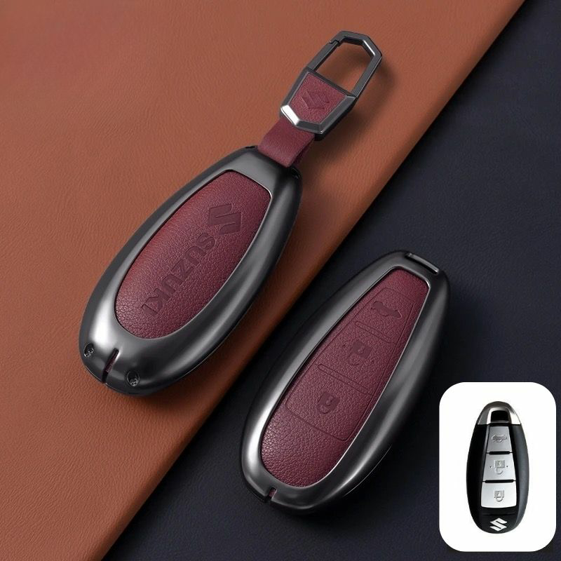 Load image into Gallery viewer, Suzuki Zinc Alloy Geuine Leather Car Key Fob Case Cover For Swift, Vitara, Baleno, Ciaz, SX4,  S-Cross, Jimny, Baleno, Ertiga
