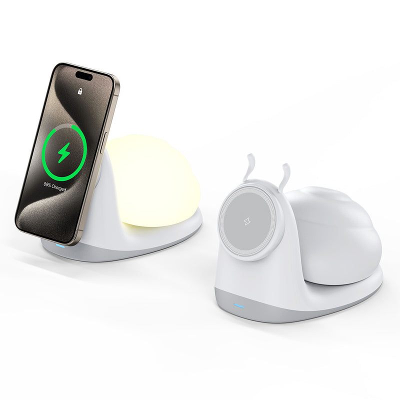 Load image into Gallery viewer, 15W Snail-Shaped Magnetic Wireless Charger &amp; Night Light – 2-in-1 for iPhone - i-Station Mobile Phone &amp; Electronic Device Repair and Accessories
