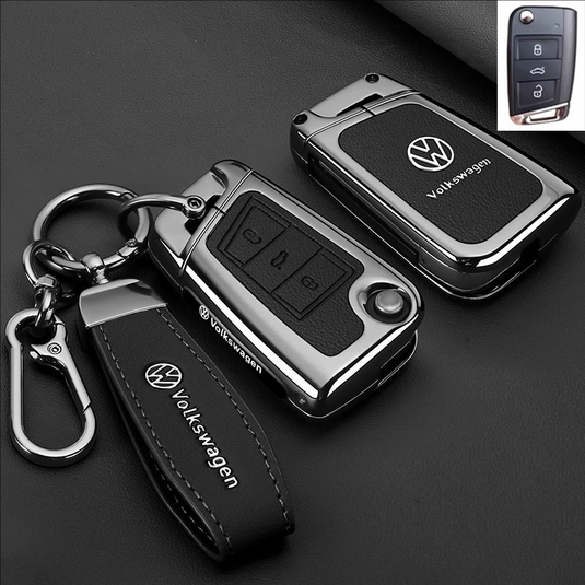 Volkswagen Premium Leather Protection Car Key Fob Case Cover For Lavida, Polo, Lamando L, Passat, ID.3, T-Cross, ID.4 X, Tiguan X