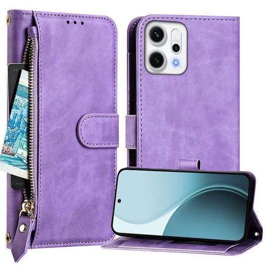 [With Card Slot] OPPO Reno14 & Pro - PU Leather Full-Body Flip Zipper Wallet Case