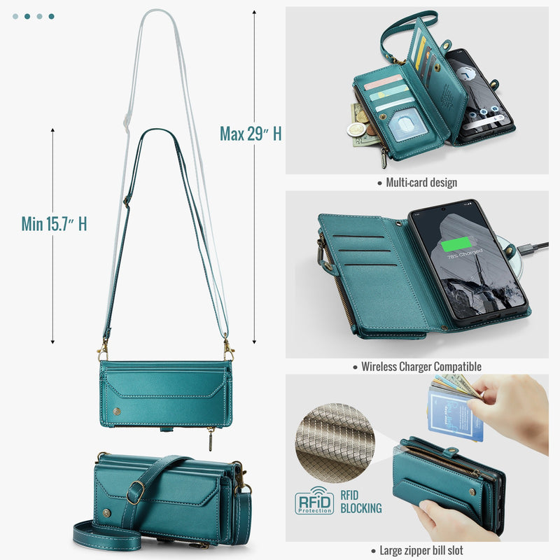Load image into Gallery viewer, [Magsafe Compatible] Google Pixel 8/Pro - Zipper Style Crossbody PU Leather Wallet Series Stand Case With Lanyard
