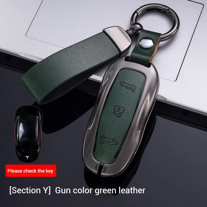 Load image into Gallery viewer, Tesla Metal + PU Leather Smart Car Key Fob Case for Model 3, S, Y, X
