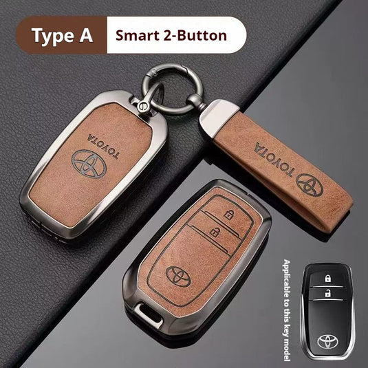 Toyota Zinc Alloy + PU Leather Car Key Fob Case Cover For Camry, RAV4, Highlander, Prado, Crown
