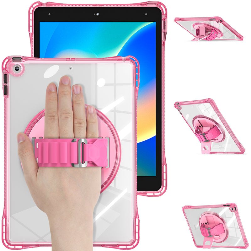 Load image into Gallery viewer, [Built-in Stand][With Wrist Strap] Apple iPad 7/8/9 10.2&#39;&#39; 7/8/9th Gen (2019/2020/2021) Acrylic Transparent Waterproof Heavy Duty Ring Holder Stand Case
