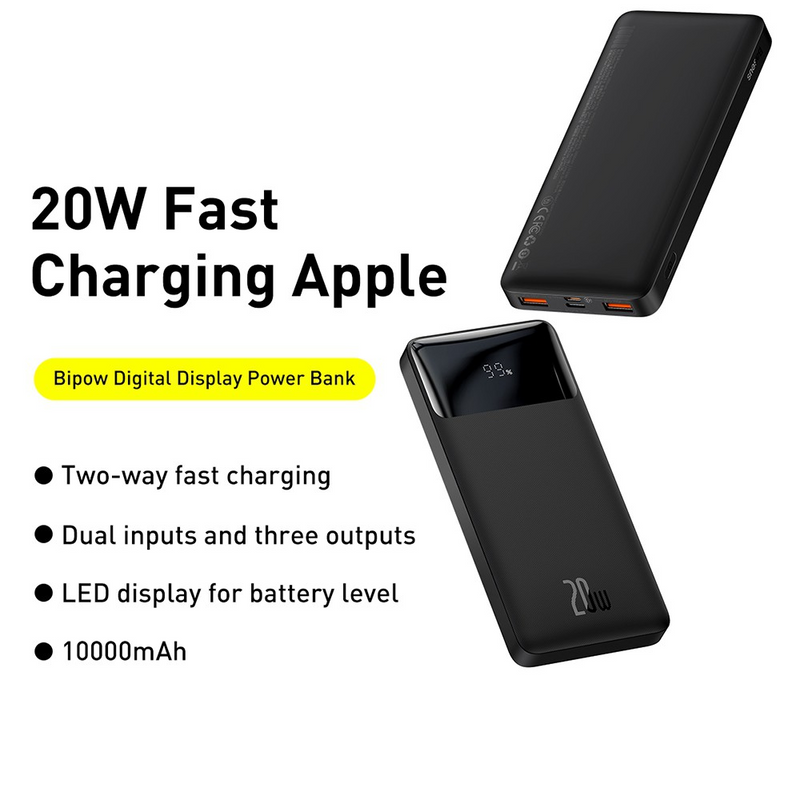 Load image into Gallery viewer, Baseus Bipow Fast Charging Power Bank 10000mAh 20W (Overseas Edition) PPBD050301-Black

