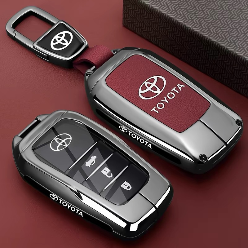 Load image into Gallery viewer, Toyota PU Leather + Zinc Alloy Car Key Fob Case Cover For Corolla, Prius, Camry, C-HR, RAV4, Altis, Land Cruiser Prado
