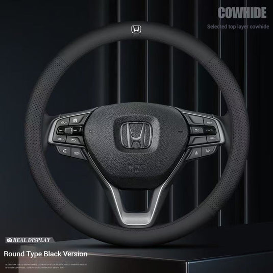 [38 CM] Universal Genuine Top Layer Leather Steering Wheel Cover For Honda Accord, Civic, CR-V, Breeze, Vezel, XR-V - i-Station Mobile Phone & Electronic Device Repair and Accessories