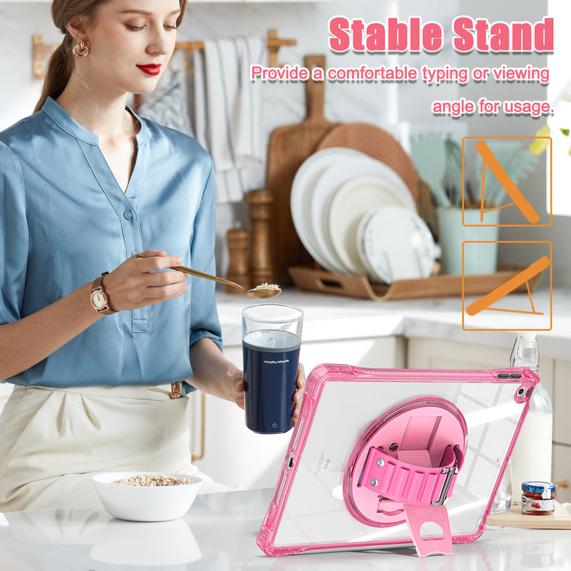 Load image into Gallery viewer, [Built-in Stand][With Wrist Wrap] Apple iPad 7/8/9 10.2&#39;&#39; 7/8/9th Gen (2019/2020/2021) Acrylic Transparent Waterproof Heavy Duty Ring Holder Stand Case
