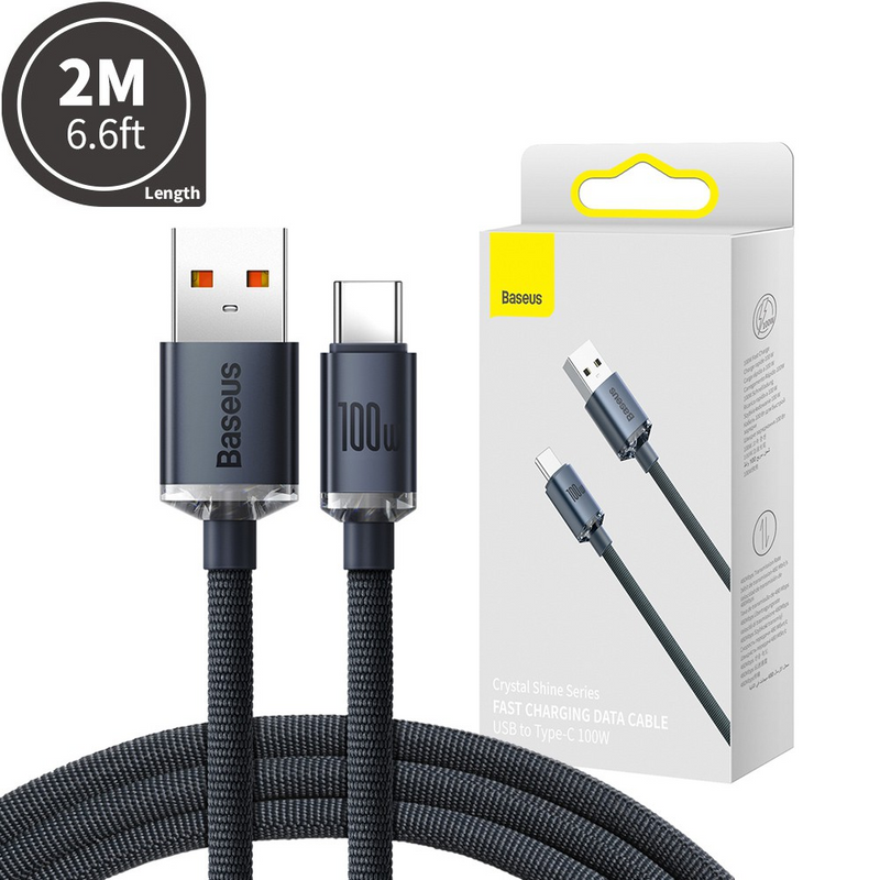 Load image into Gallery viewer, CW-FXP Baseus Crystal Shine Series Fast Charging Data Cable USB to Type-C 100W 2m - Black
