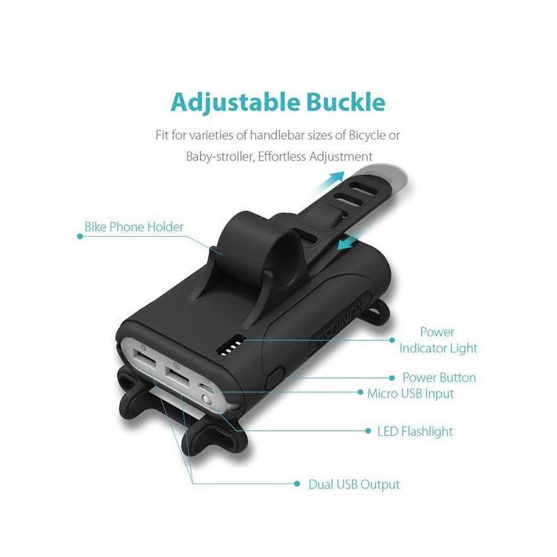 Load image into Gallery viewer, Romoss UR01 10000mAh Power Bank with Phone Holder and LED Flashlight for Biking-Black
