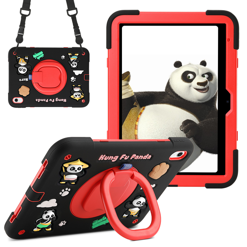 Load image into Gallery viewer, [Built-in Rotating Stand] Apple iPad 10/11&#39;&#39; 10/11th Gen (2022/2025) Panda Silicone Kids Shockproof Case with Shoulder Strap

