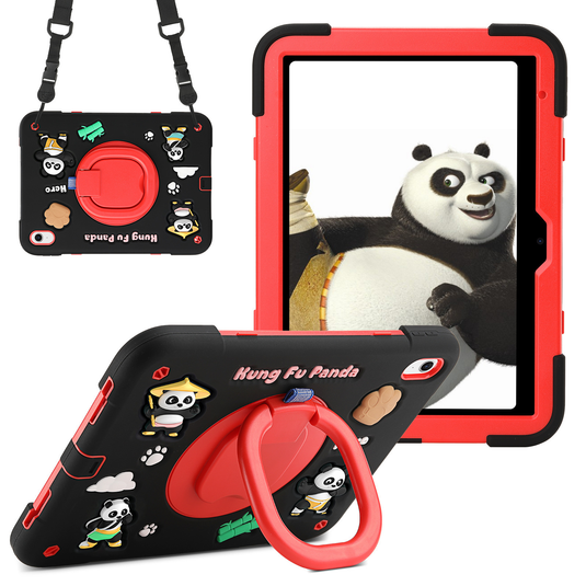 [Built-in Rotating Stand] Apple iPad 10/11'' 10/11th Gen (2022/2025) Panda Silicone Kids Shockproof Case with Shoulder Strap