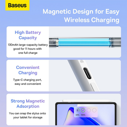 Baseus Smooth Writing 2 Series Stylus with LED Indicators SXBC060302 - White - i-Station Mobile Phone & Electronic Device Repair and Accessories