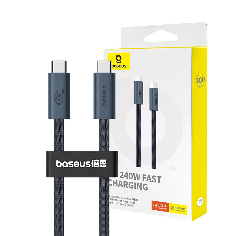 Load image into Gallery viewer, Baseus Flash Series 2 USB4 Full Featured Data Cable Type-C to Type-C 240W 1M-Cluster Black Compatible for iPhone 15 16 Series - i-Station Mobile Phone &amp; Electronic Device Repair and Accessories
