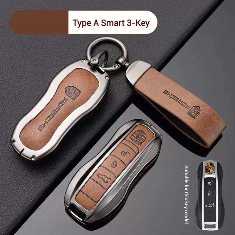 Load image into Gallery viewer, Porsche Zinc Alloy PU Leathe Car Key Fob Case Cover For Cayenne, Panamera, Macan, 911, Taycan
