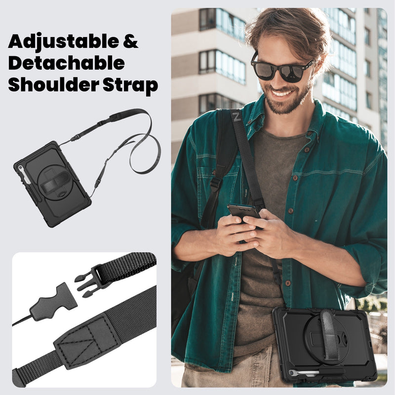Load image into Gallery viewer, [Built-in Stand] Samsung Galaxy Tab S10 FE Plus (2025) 13.1&quot; - 360 Degree Stand PC + Silicone Shockproof Case With Strap
